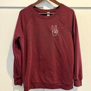 Old Navy Sweatshirt Women M Maroon‎ Peace Sign Hand Graphic Pullover Athleisure